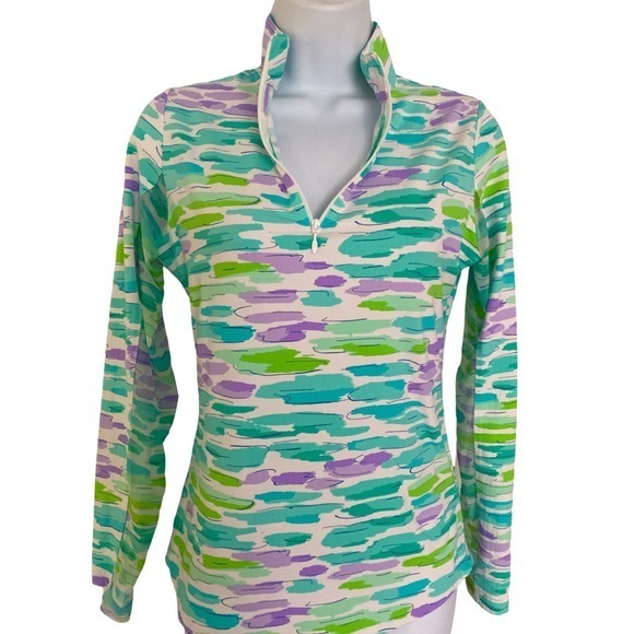 IBKUL Tops - Ibkul Quarter Zip Top -XS blue , green white , nylon spandex